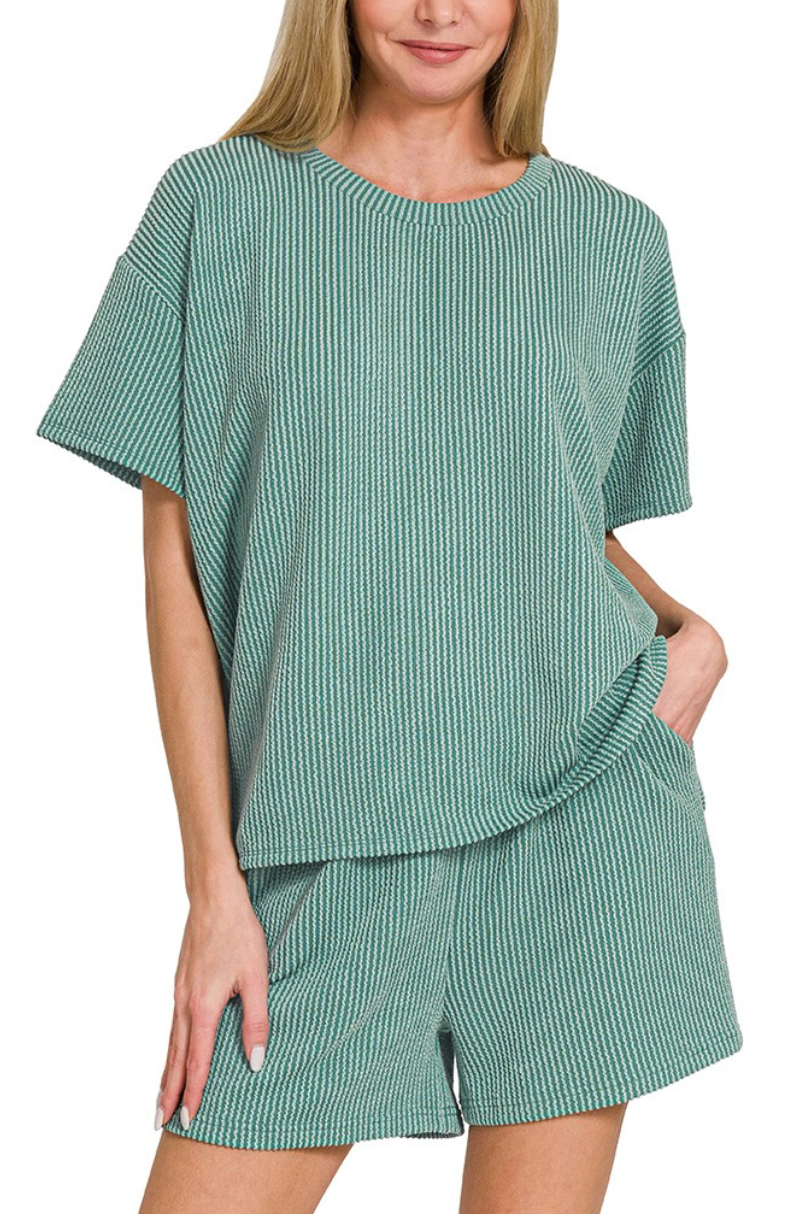 Ribbed Knit Shorts Set - STYLE #1