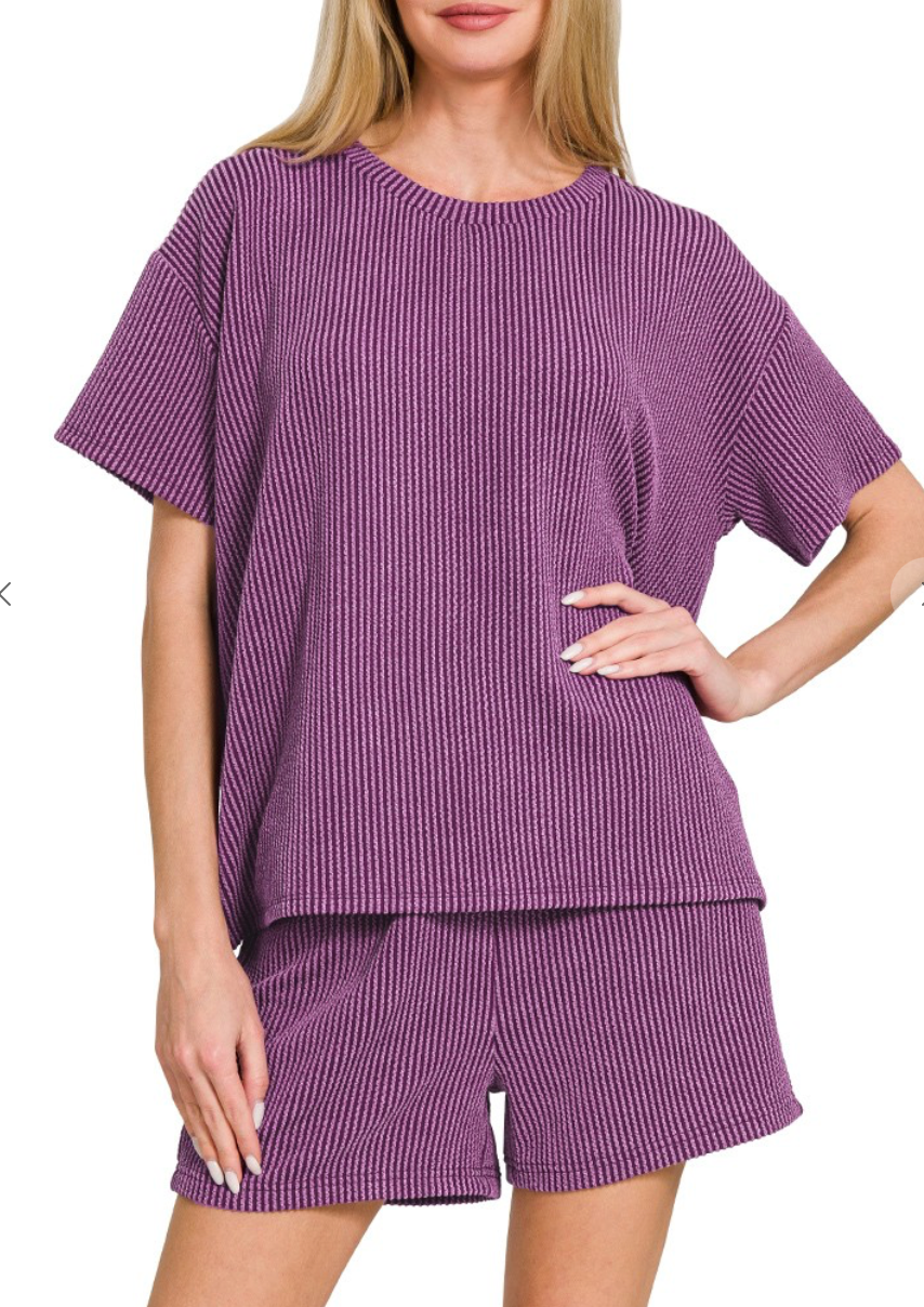 Ribbed Knit Shorts Set - STYLE #1