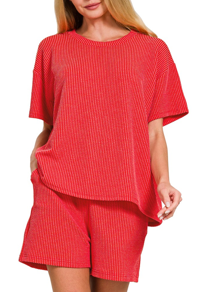 Ribbed Knit Shorts Set - STYLE #1