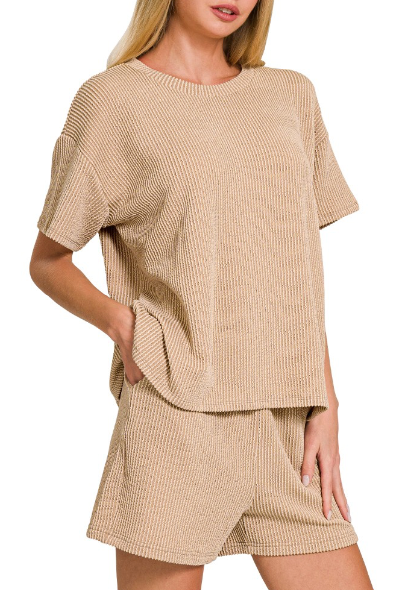 Ribbed Knit Shorts Set - STYLE #1