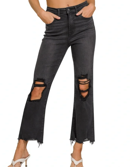 The Brooklyn Black Distressed Cropped Fit Jeans