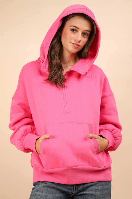 Oversized Half Zip Up Hooded Pullover - 2 COLORS!