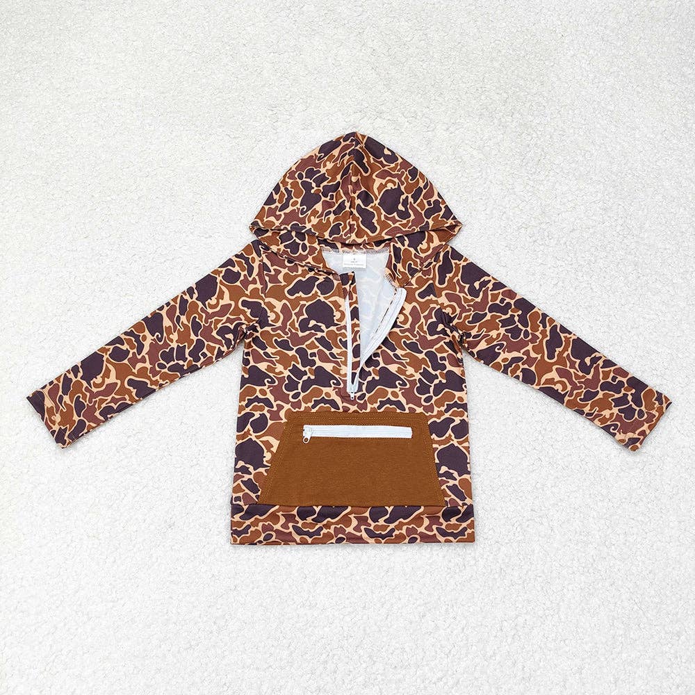 Brown Camo Hooded Zip Pullovers