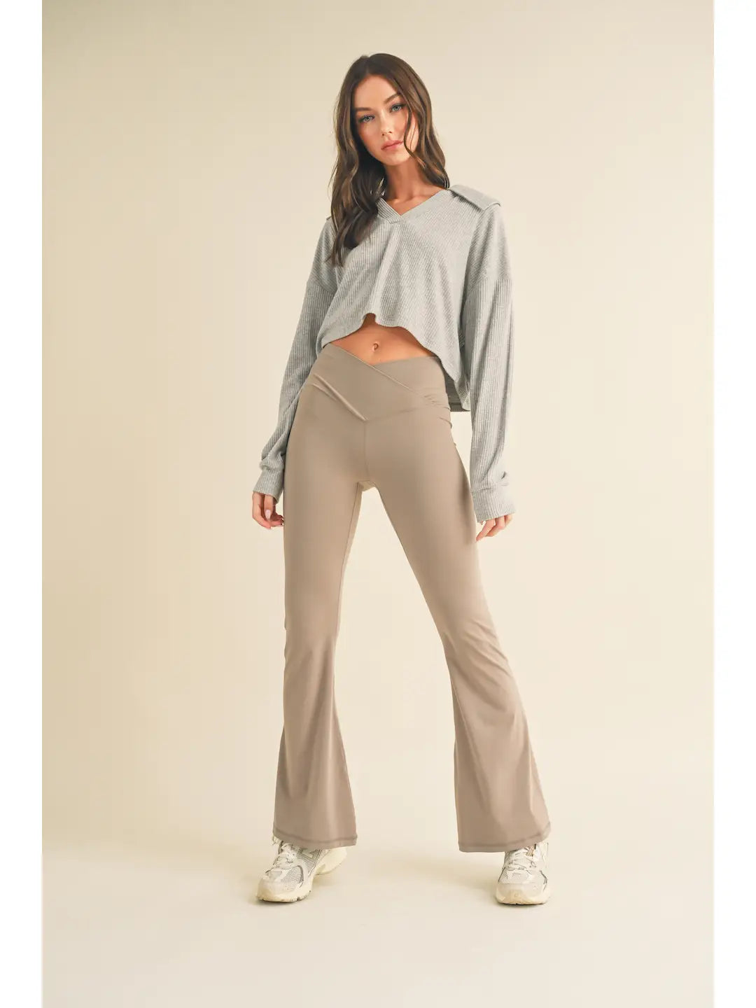 Taupe High Waist Crossover Flare Legging