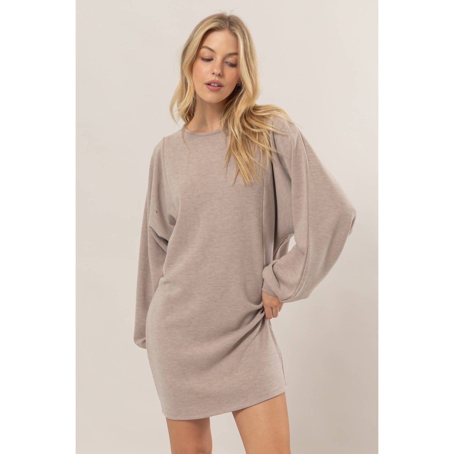 Sweater Dress with Puff Sleeves