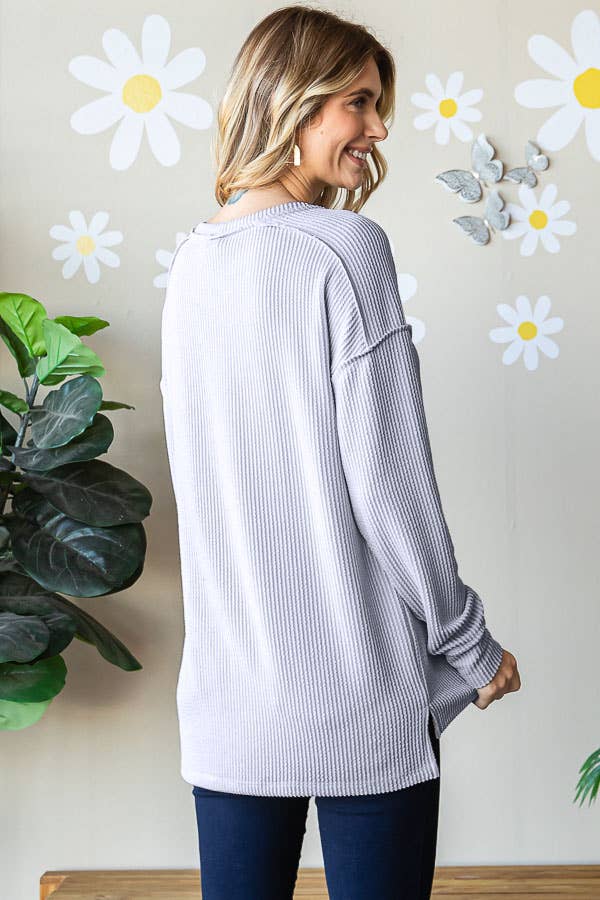 Sadie Long Sleeve Ribbed Knit - Gray