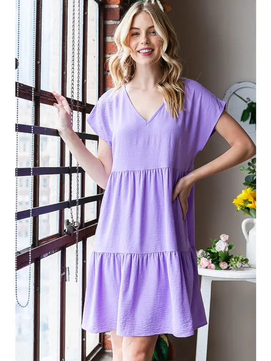 Lavender Solid Tiered Mini Dress