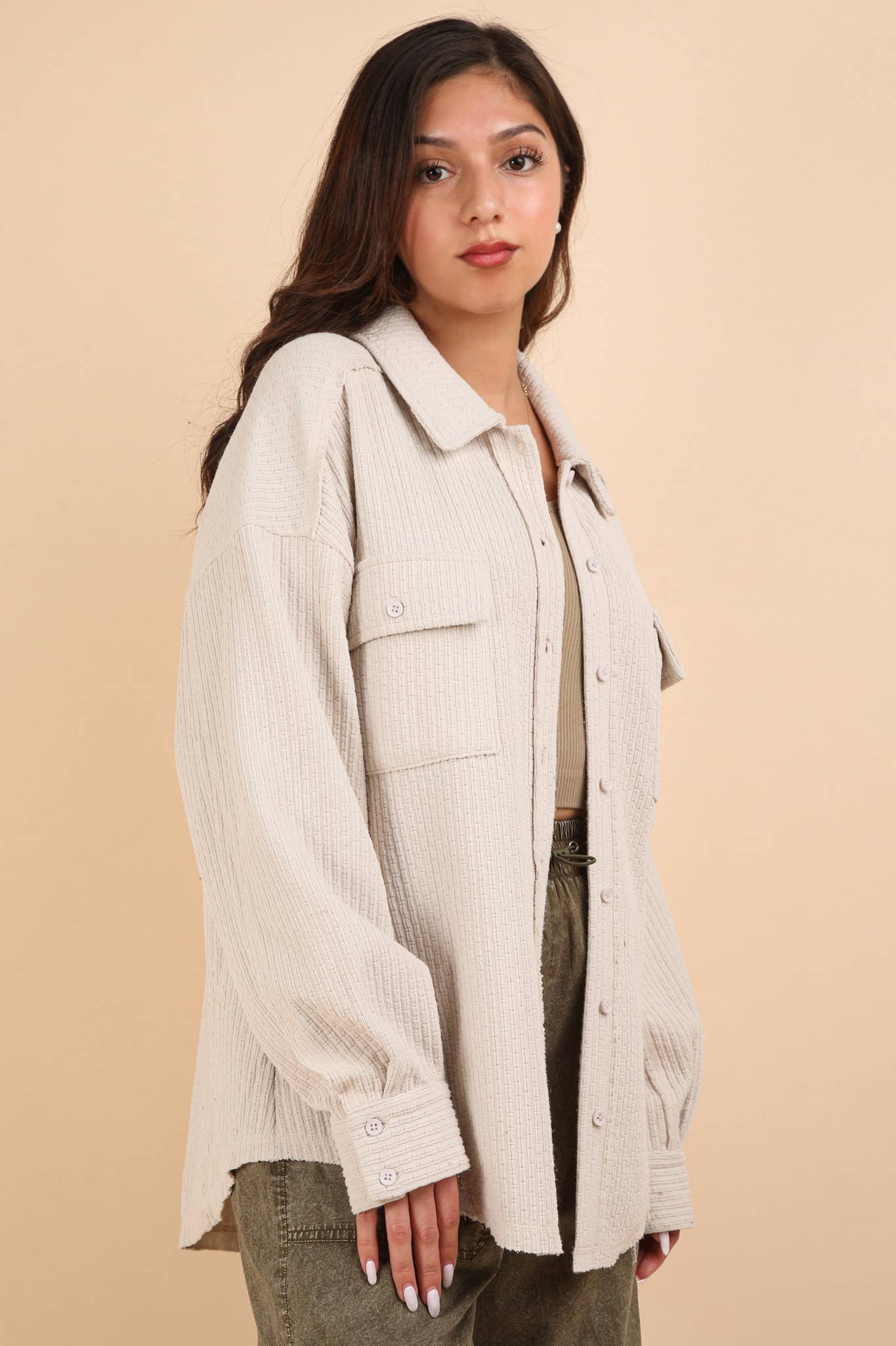 Oversized Casual Textured Knit Cozy Shacket Jacket