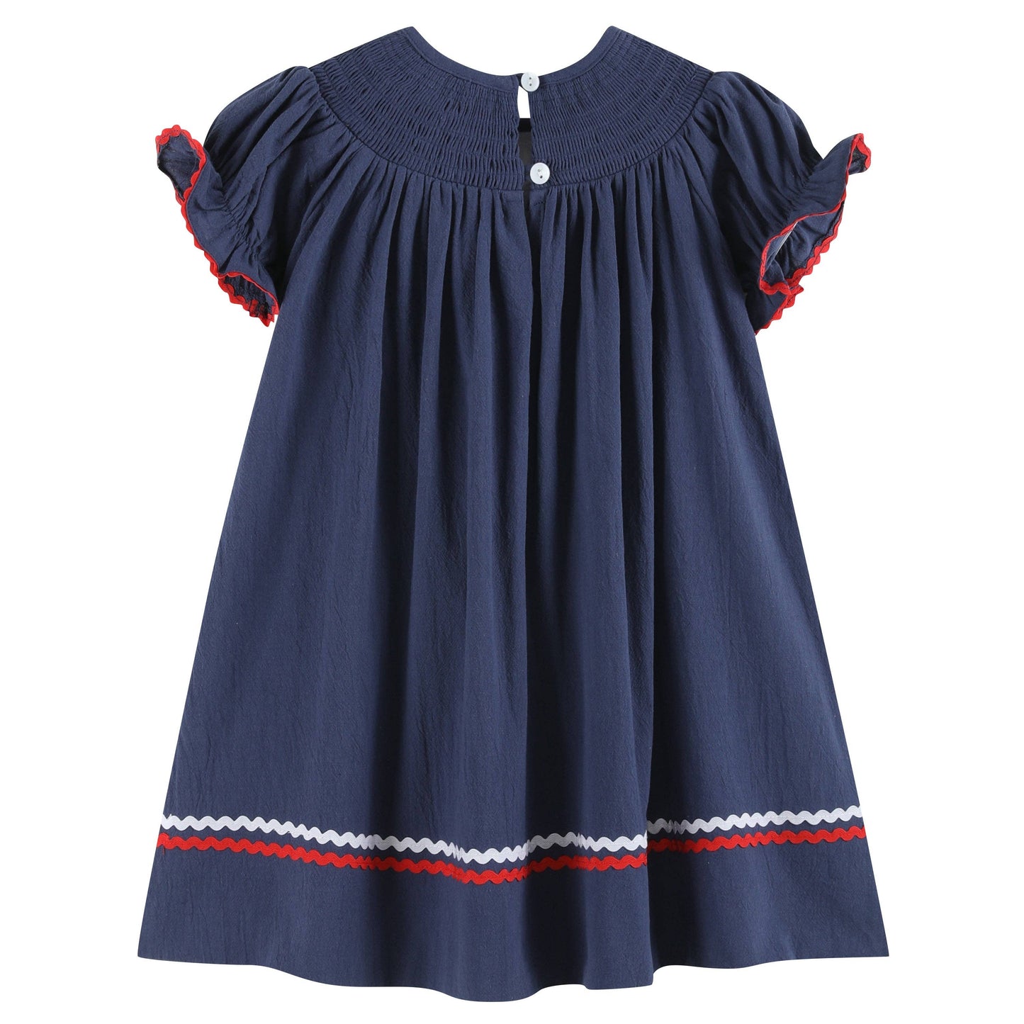 Navy Blue Santa Smocked Bishop Dress