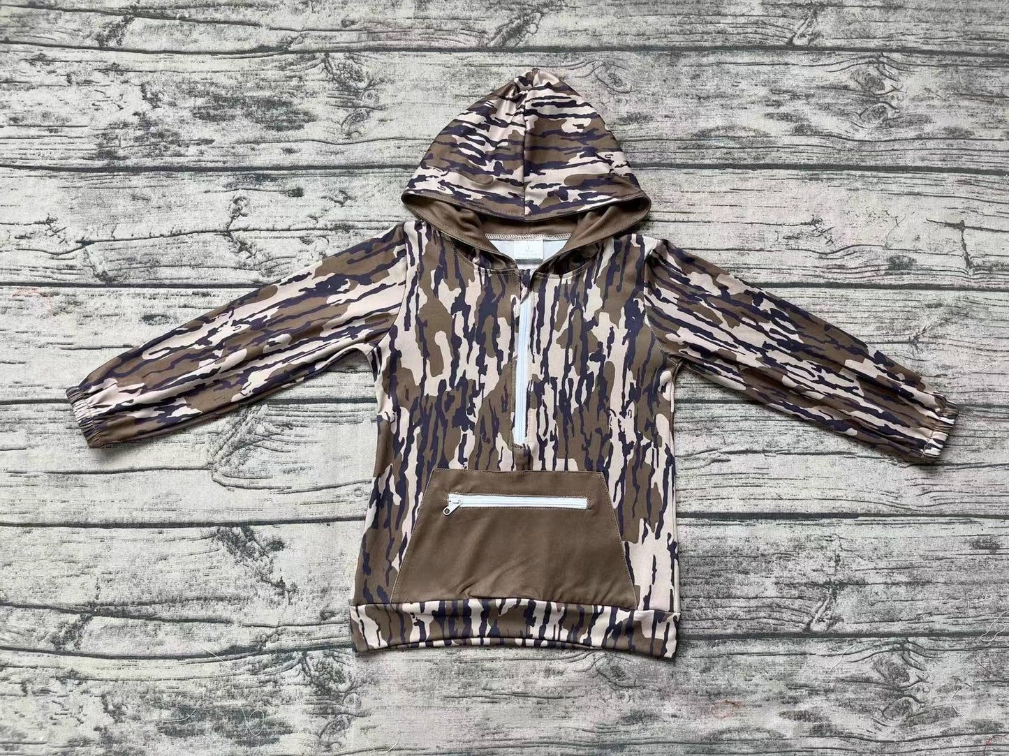 Camo Hooded Pullover with Front Pocket