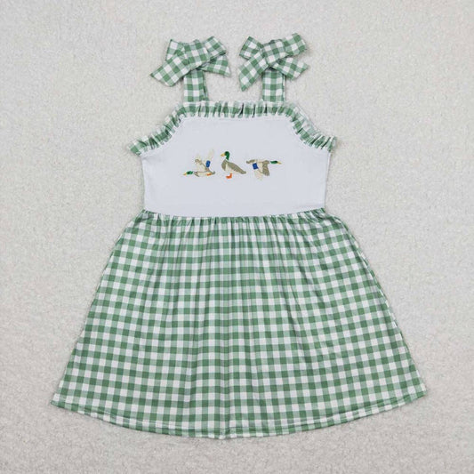Baby Girls Green Checkered Ducks Straps Knee Length Dresses