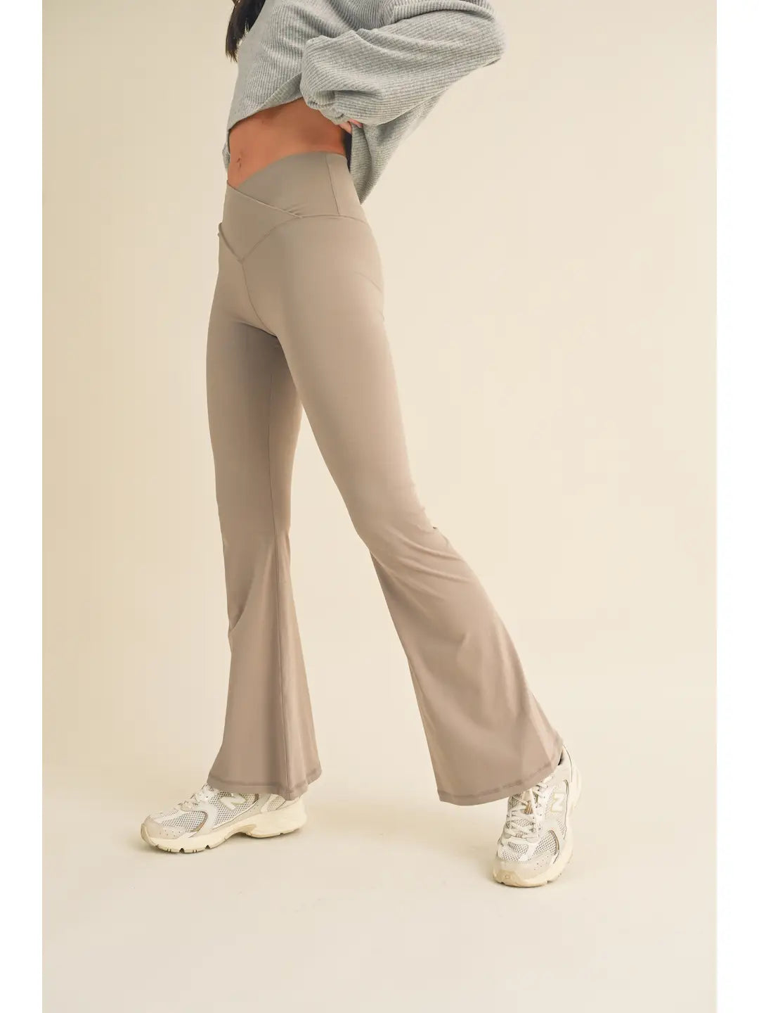 Taupe High Waist Crossover Flare Legging