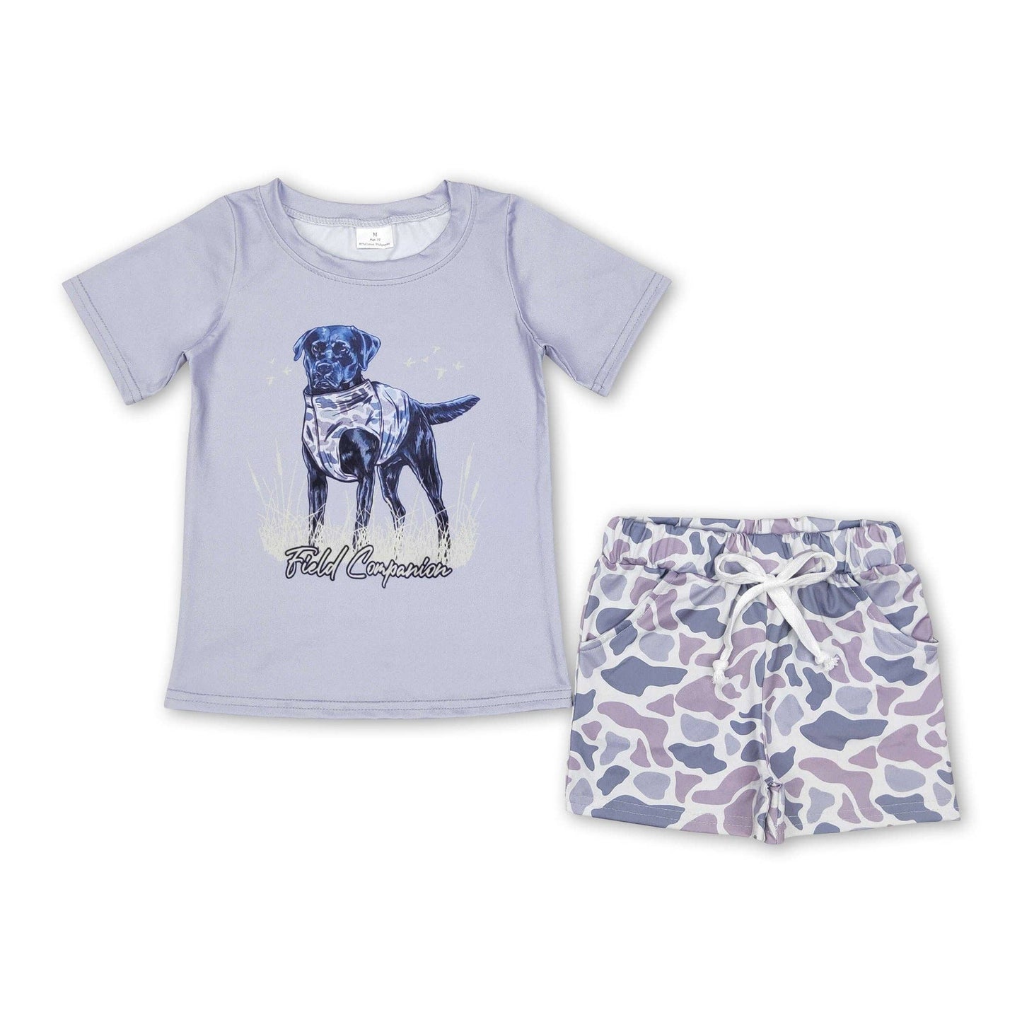 Gray Dog Shirt with Camo Shorts Set