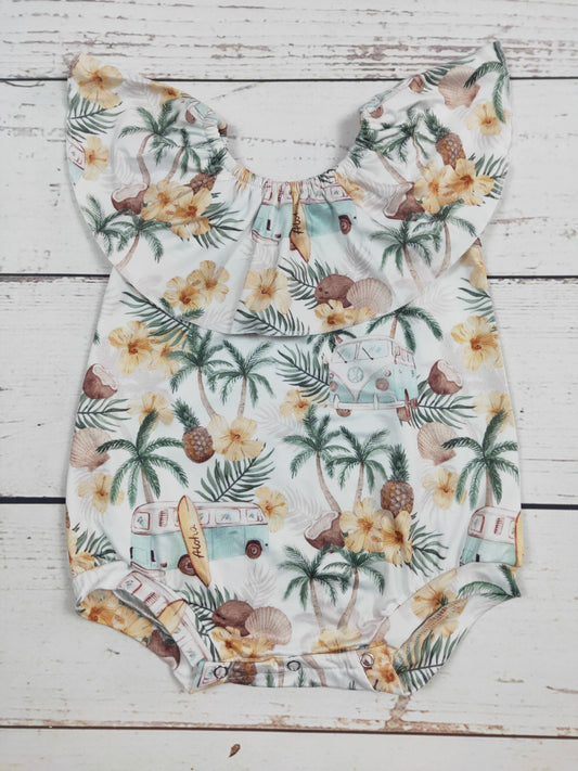 Pineapple Coconut Girls Summer Romper With Ruffle